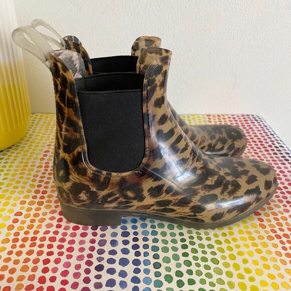 J CREW Leopard Rain Boots Ankle Boots Booties 7 - Picture 1 of 7